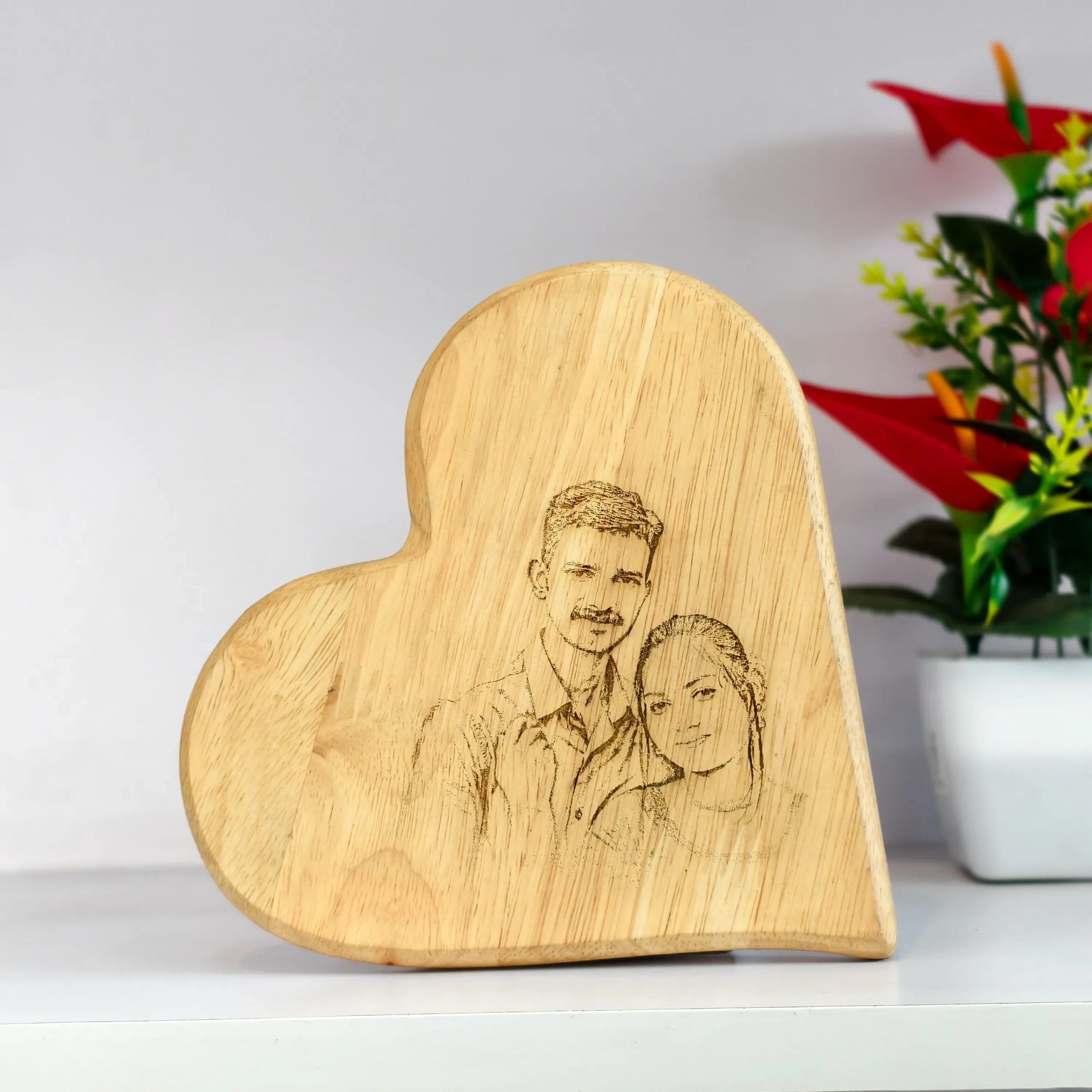 11 WOODEN ENGRAVED HEART - Image 1